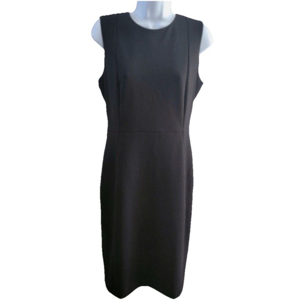Kelvin Klein Sleeveless Seam Front Scuba Crepe Crew Neck Sheath Gold Zip Dress